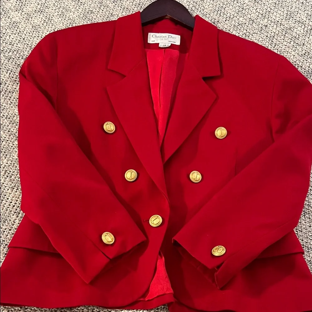 Dior Double-Breasted Red Blazer with Gold Buttons